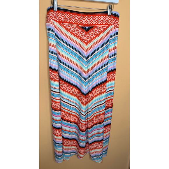 GNW large maxi skirt orange stripe multi color pull on long skirt spring cotton - Picture 2 of 3